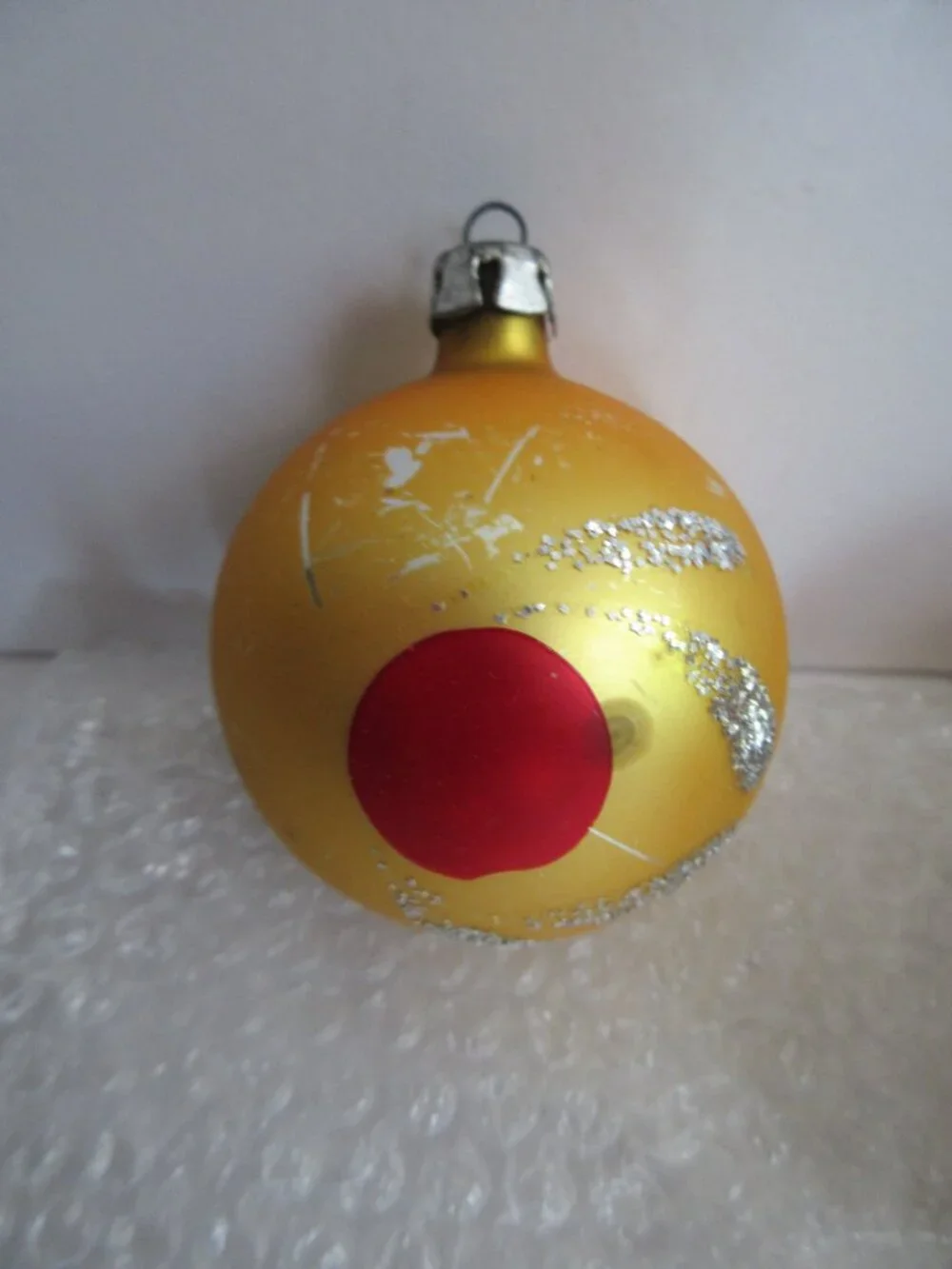 5 Polish Blown Glass Christmas Ornament Hand Painted Poland Glitter Vtg